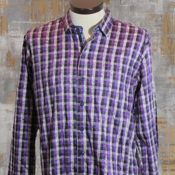 Au Noir Limited Edition Purple Plaid Floral Flip Cuffs Mens Shirt XL or Size 6 - Picture 1 of 12